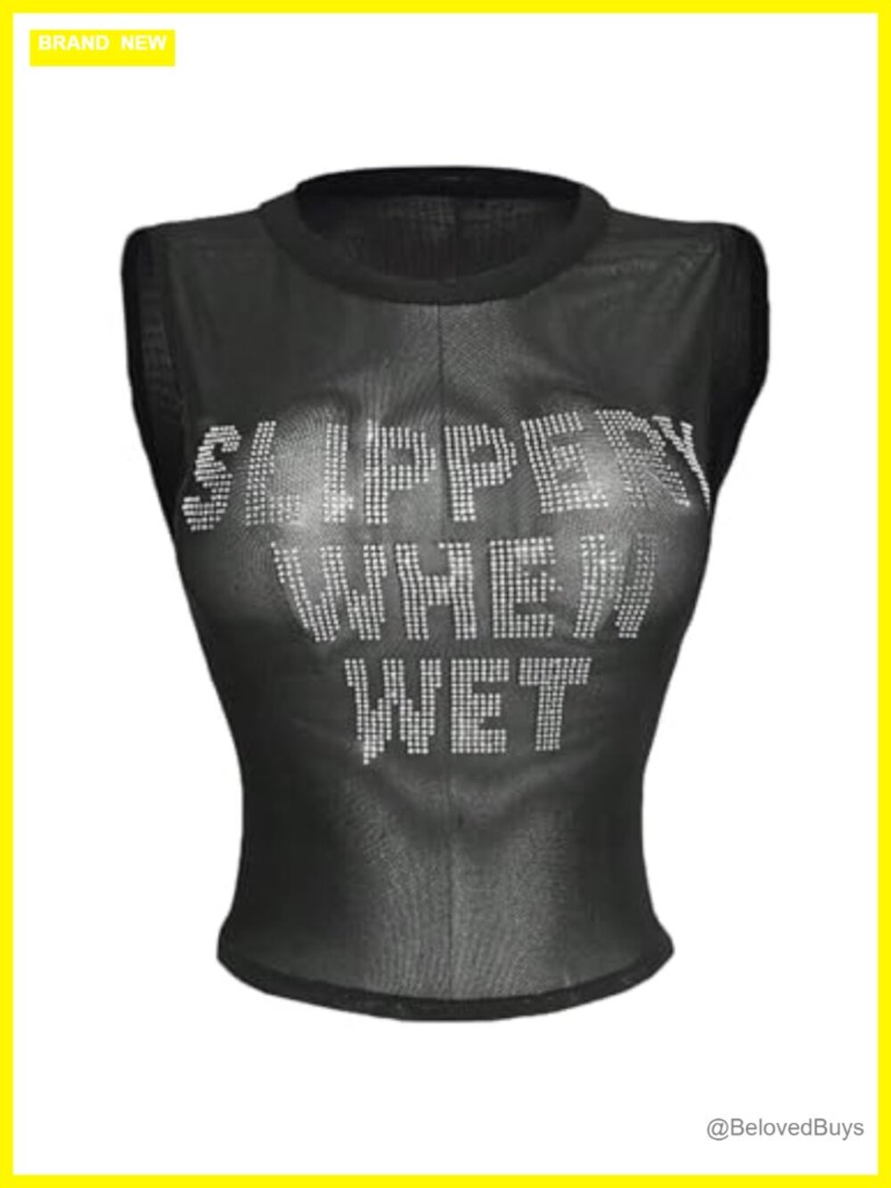 Plus Size Rhinestone Letter Sheer Mesh Y2K Crop Tank Top Sleeveless